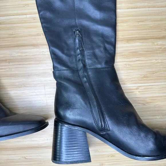 Sam Edelman Wade Boots Women's 8 Black Leather Square Toe Block Heel Knee High - Picture 6 of 13